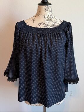 Mika Mindel Emma Blouse Smocked Navy Polka Dot Blouse